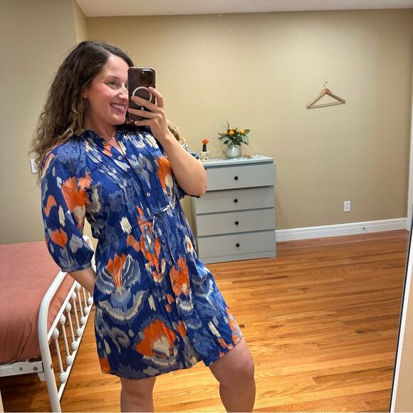 Tuckernuck Banjanan Blue Red Cotton Ikat Long Sleeve Mini Dress XS - Picture 3 of 12